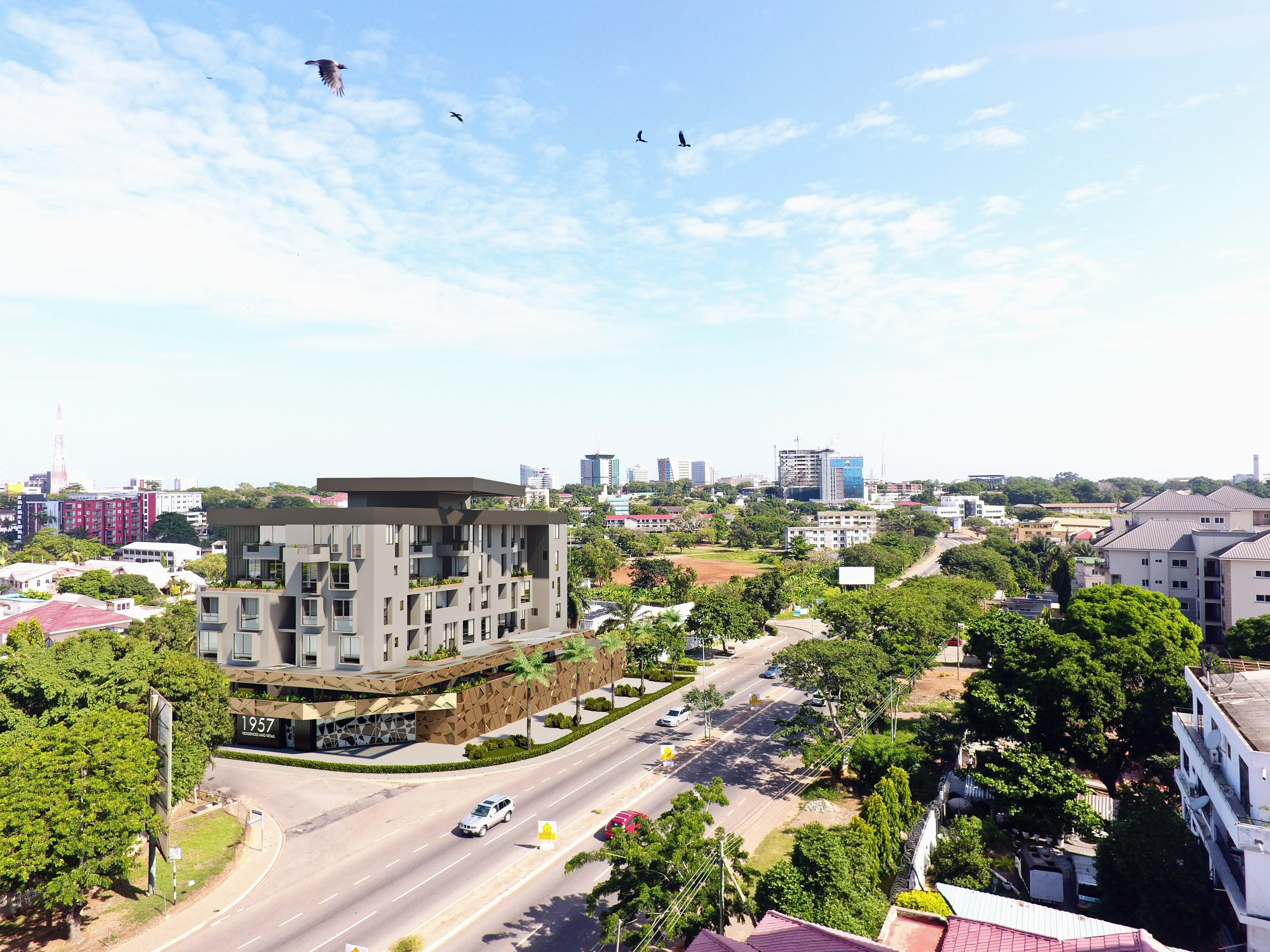 1957 Apartments and Retail Aerial View