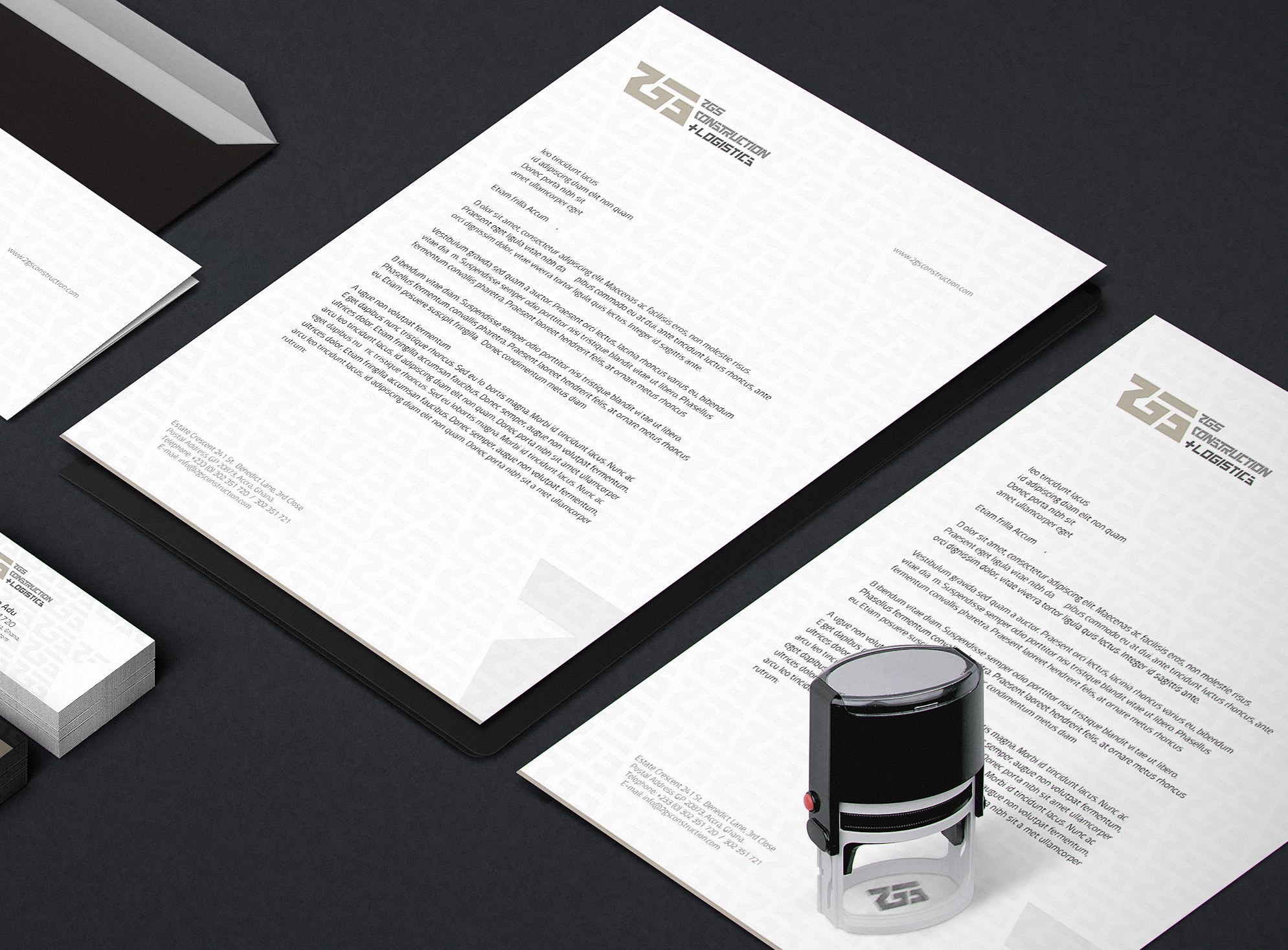Close study of option two: the stacked lockup across two letterheads with the self-inking stamp standing on the lower sheet