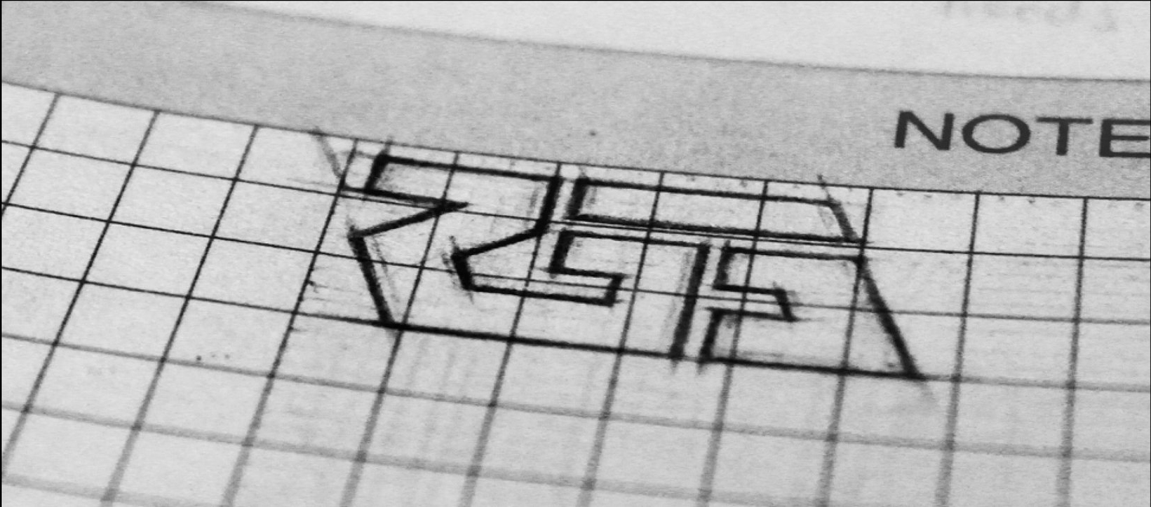 The design process: the 2GS monogram pencilled in construction lines on gridded note paper