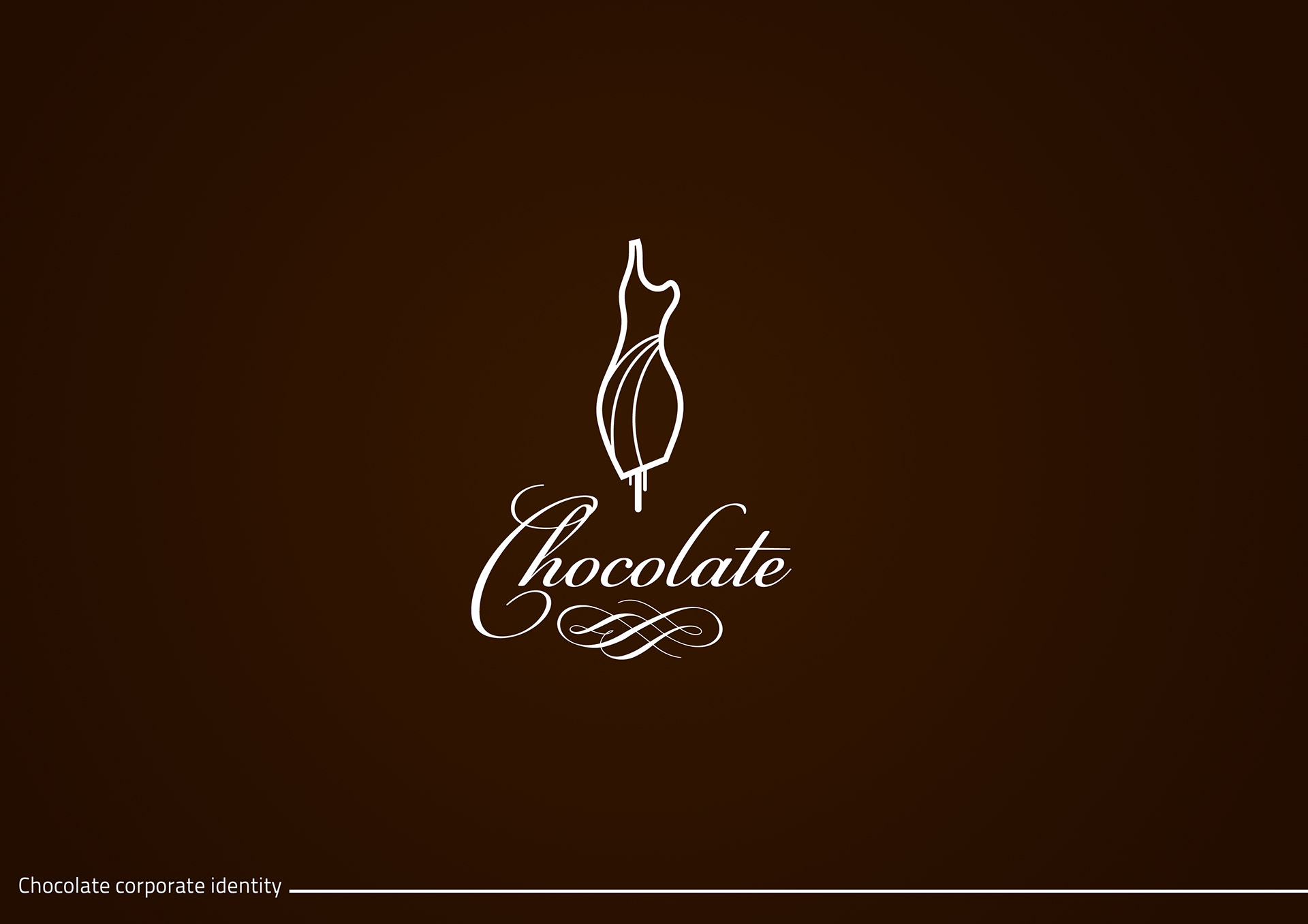 Chocolate corporate identity lockup reversed in white on brown