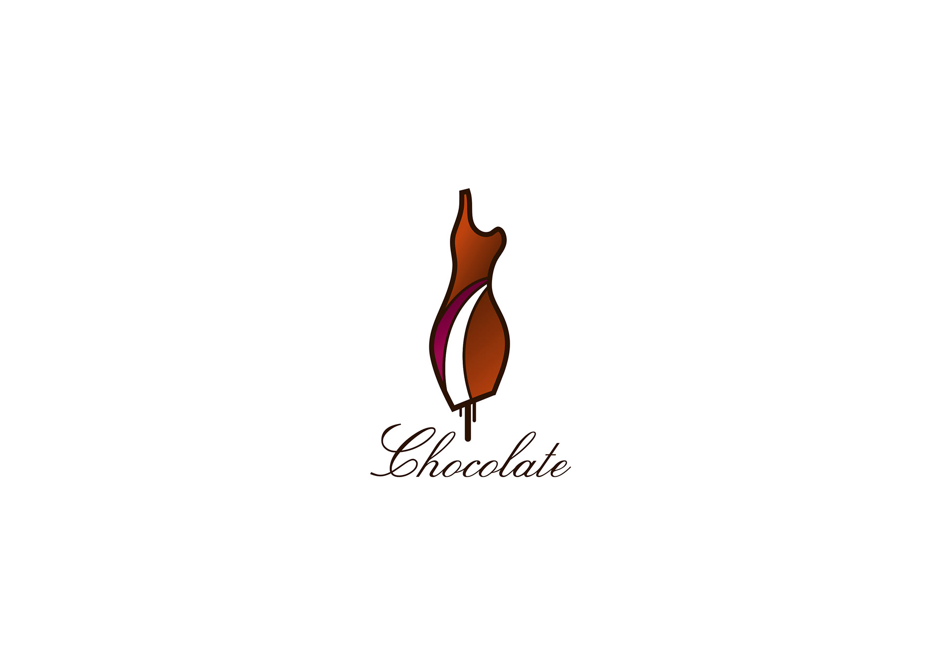 Chocolate logotype with dress-form mark above the script wordmark