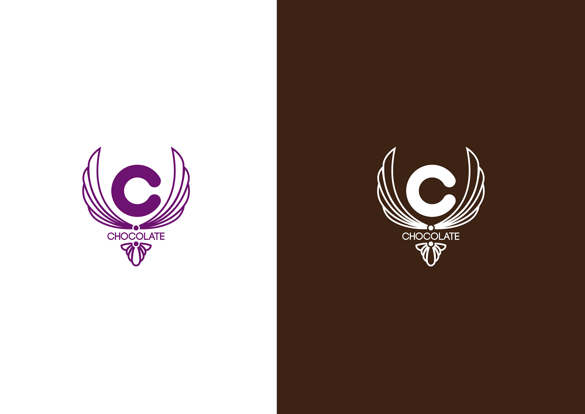 Winged Chocolate badge with C monogram in purple