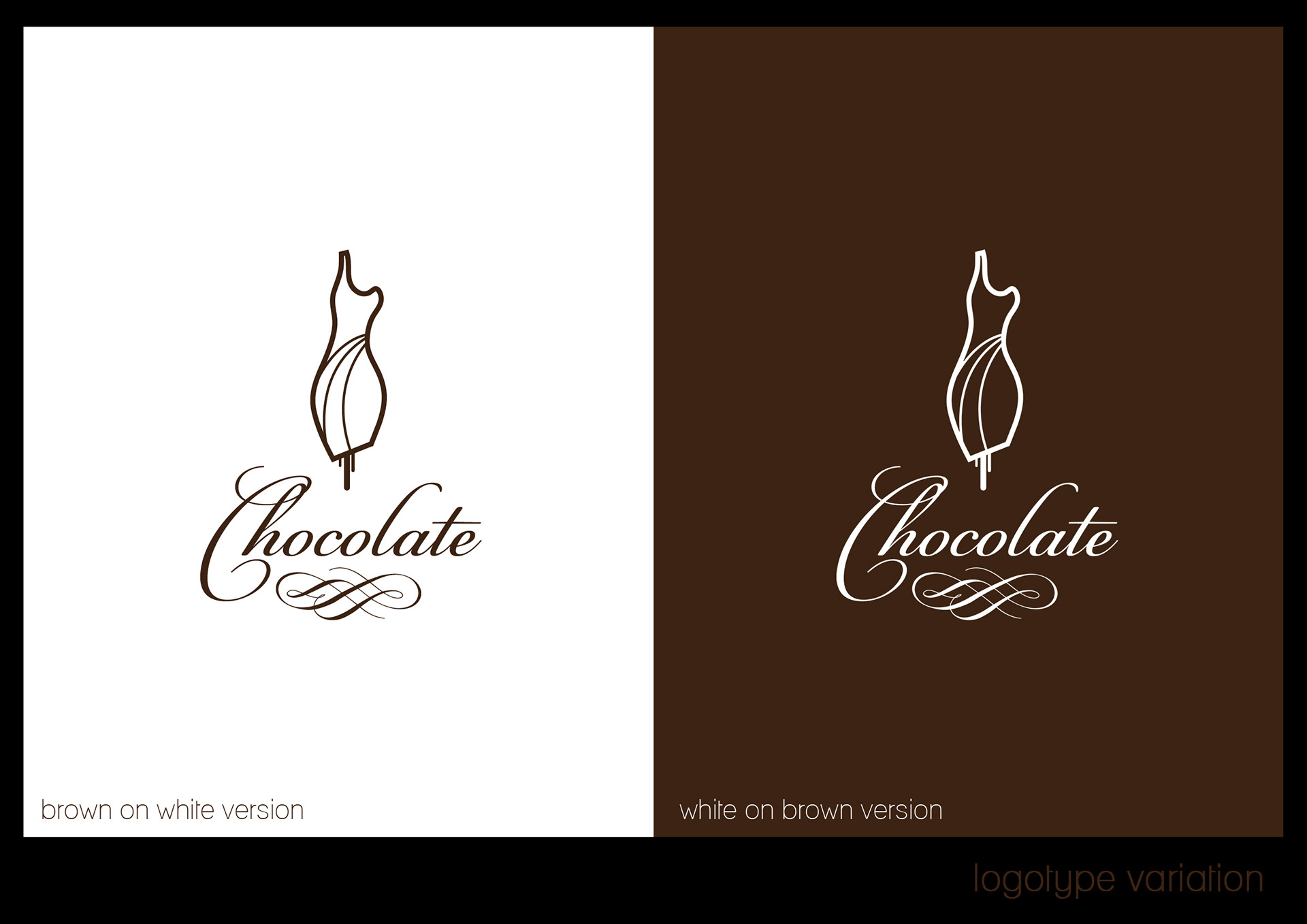 Chocolate logotype variation: brown on white and white on brown