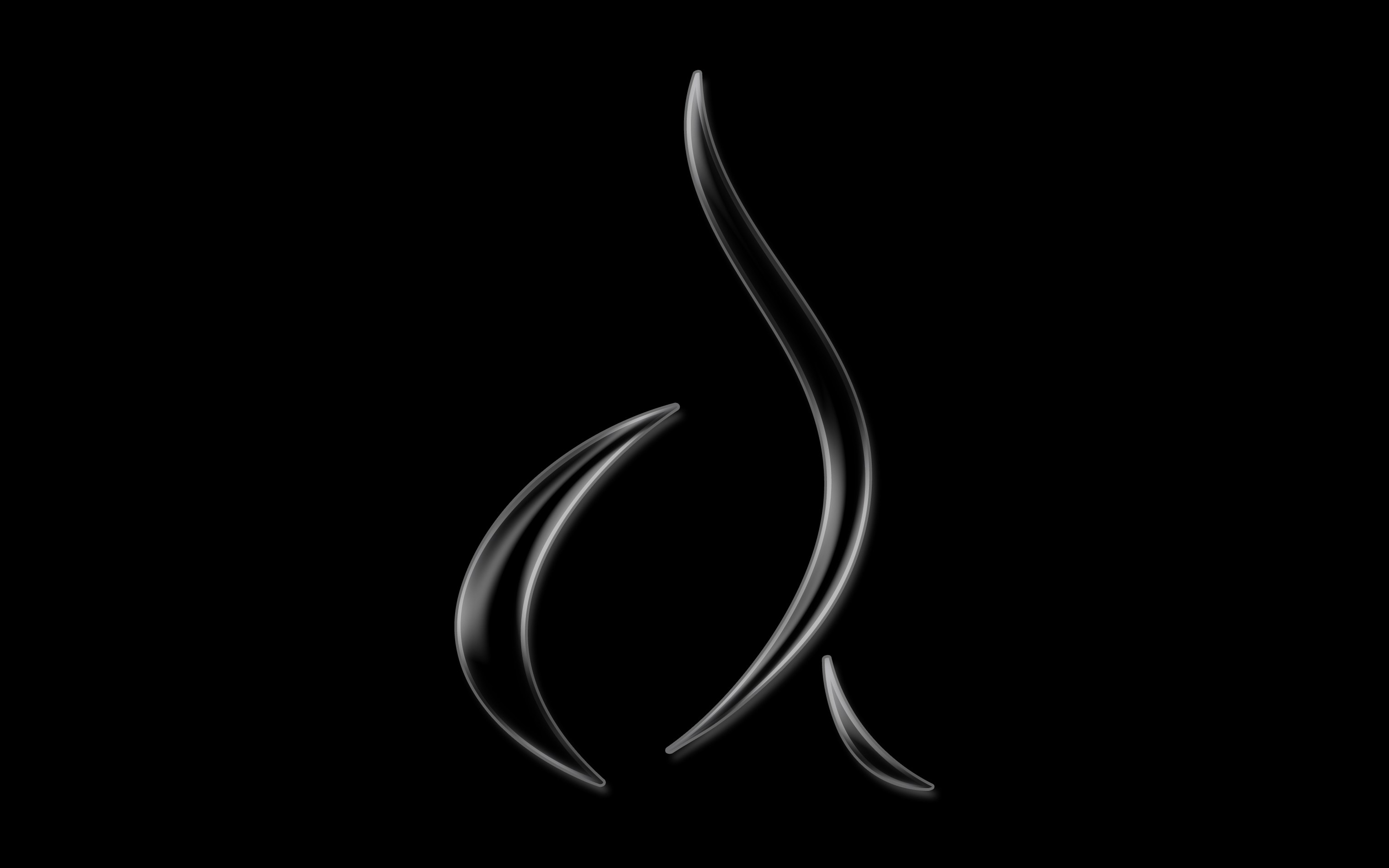 The Dela Anyaa mark: three tapered calligraphic strokes drawn as polished chrome on black, the tallest rising and hooking back over the others