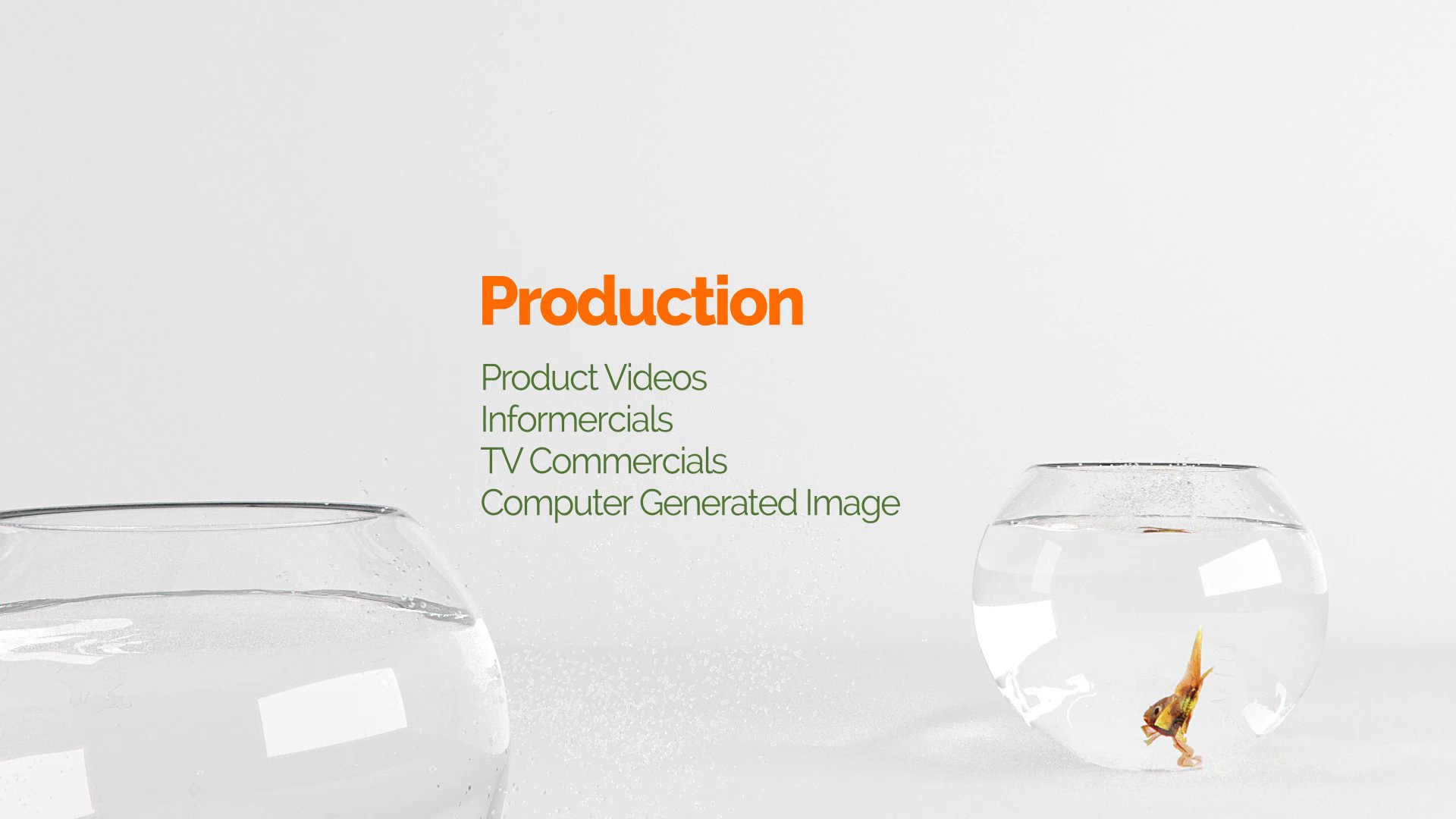 Emerge Co. Ltd Showreel — the full Production list as a fish settles into a second bowl