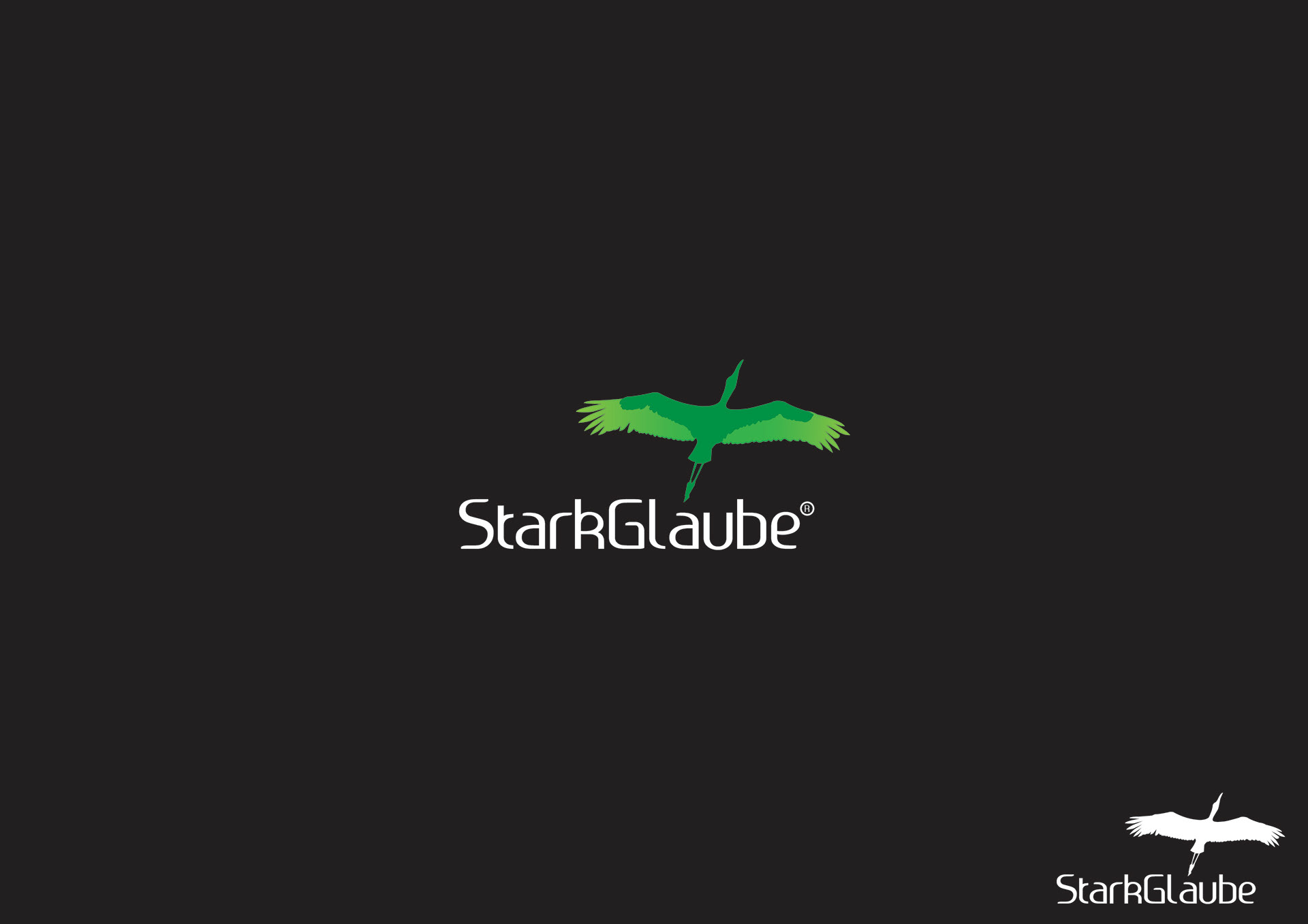 Option with a green bird in flight above the reversed StarkGlaube wordmark on near-black