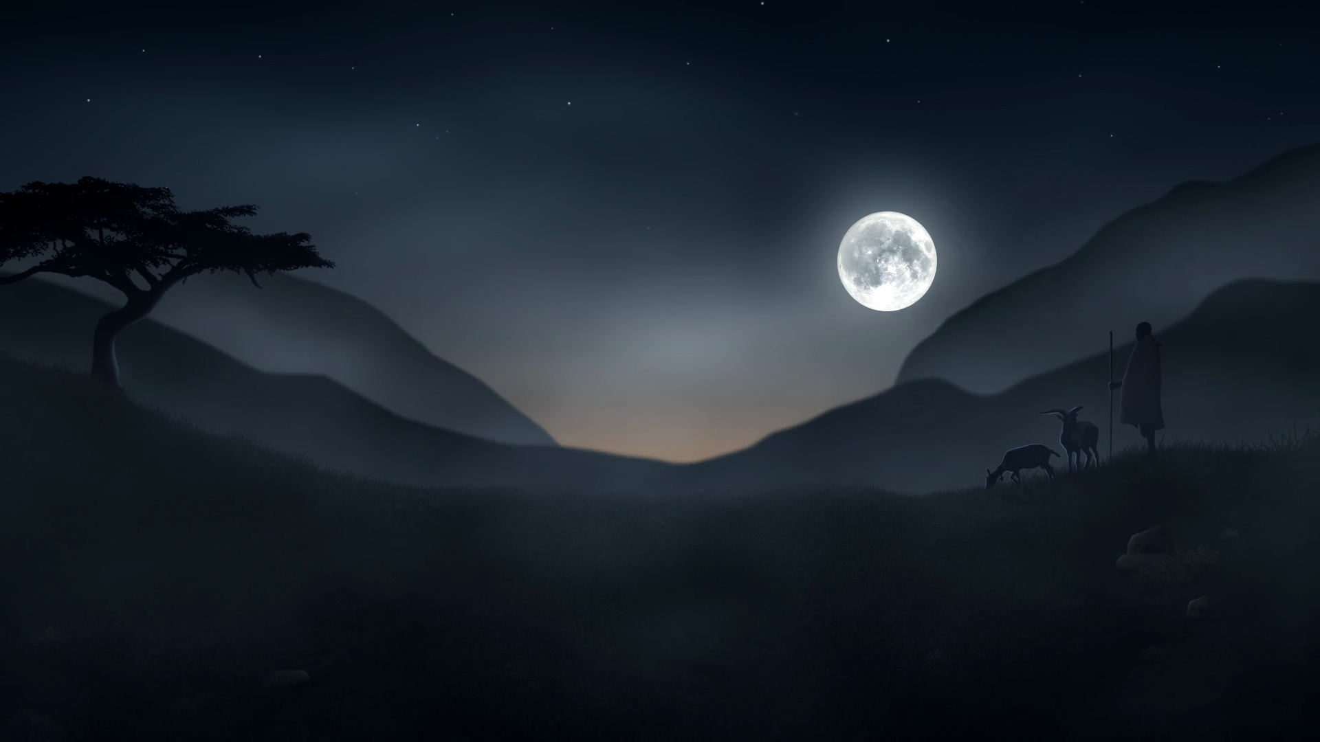 Moonlit Storyboard Frame 02 — Nighttime valley glide