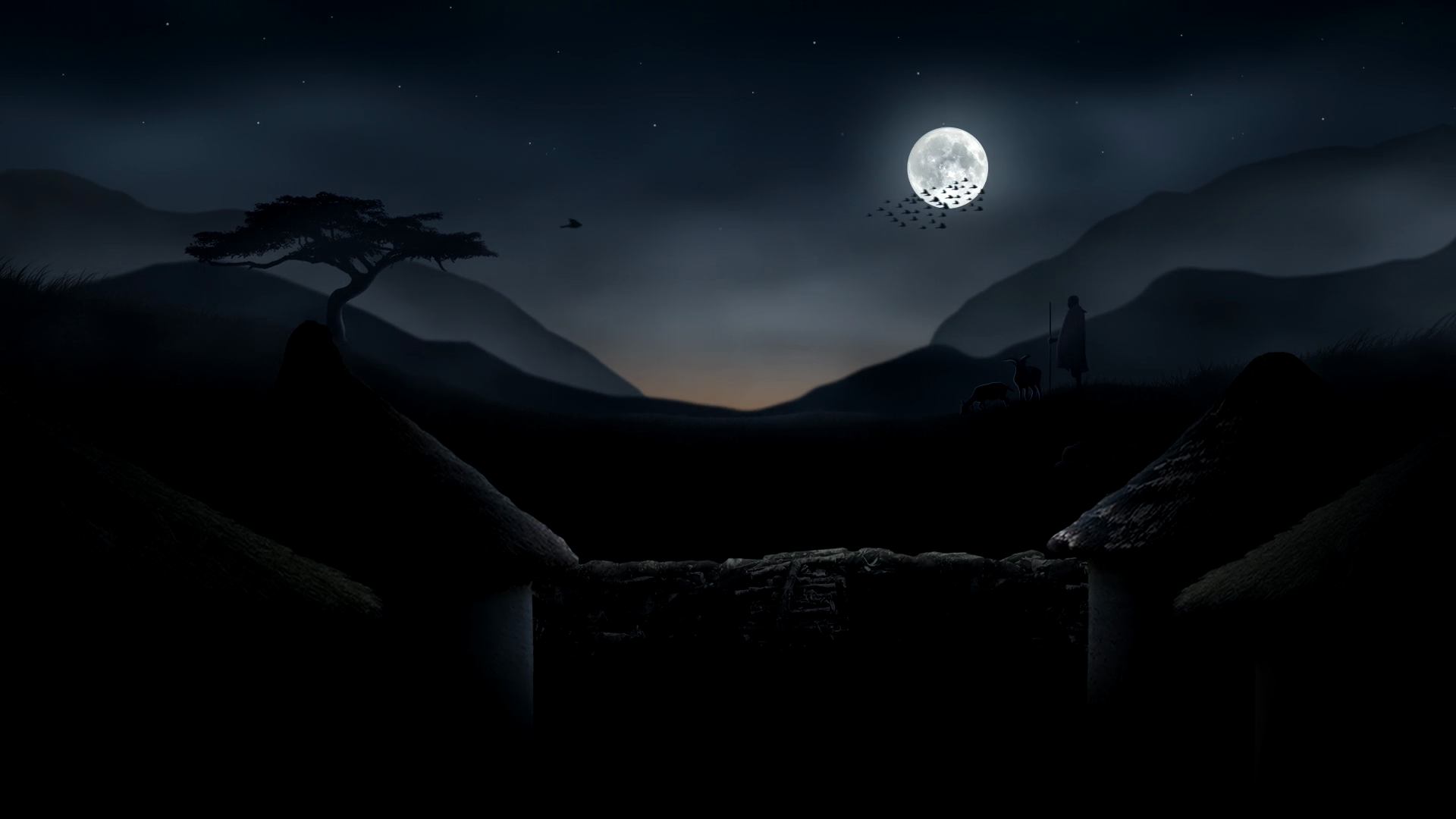 Moonlit Storyboard Frame 04 — Nocturnal grazing scenery