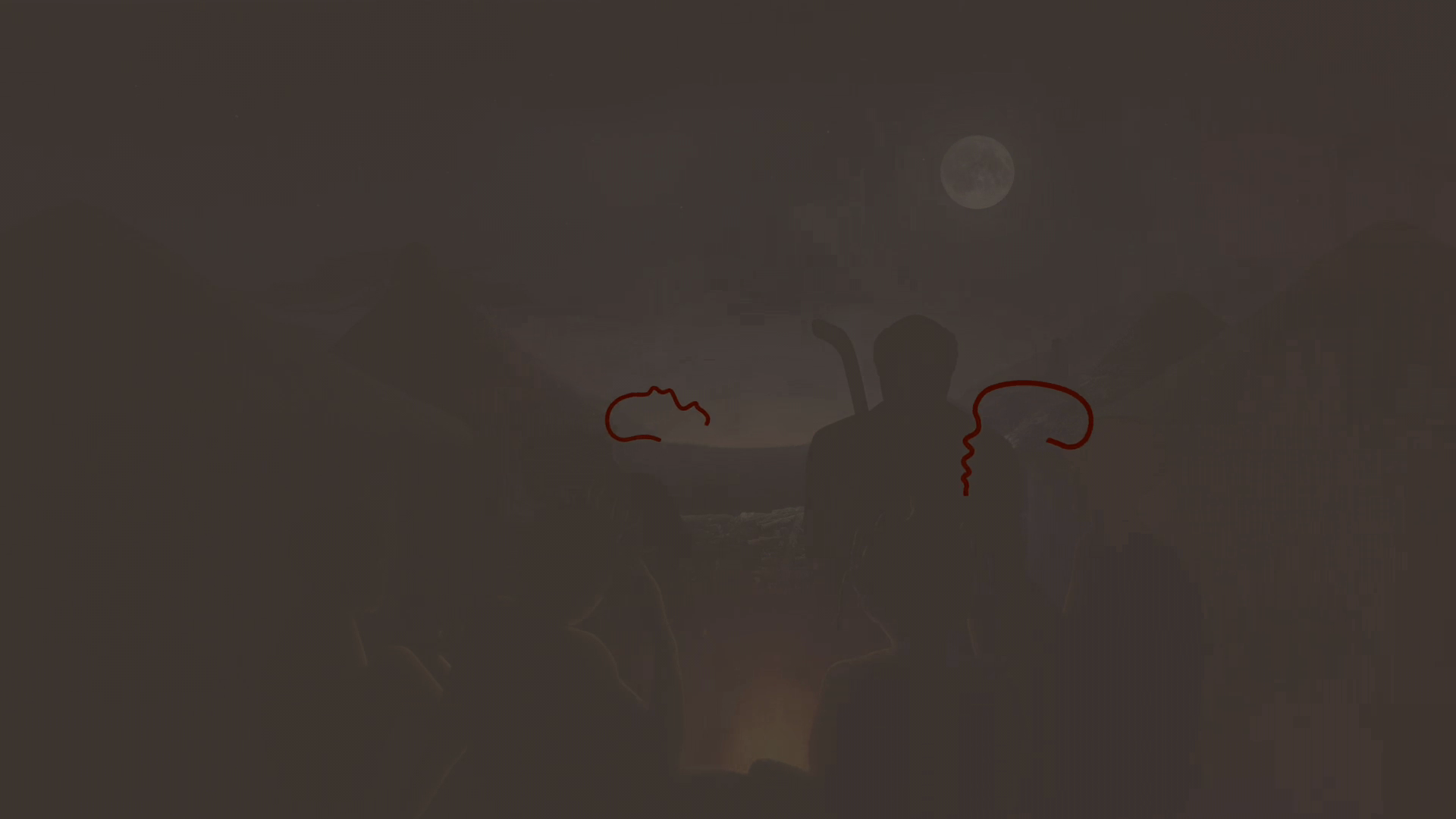 Moonlit Storyboard Frame 07 — Firelight illumination