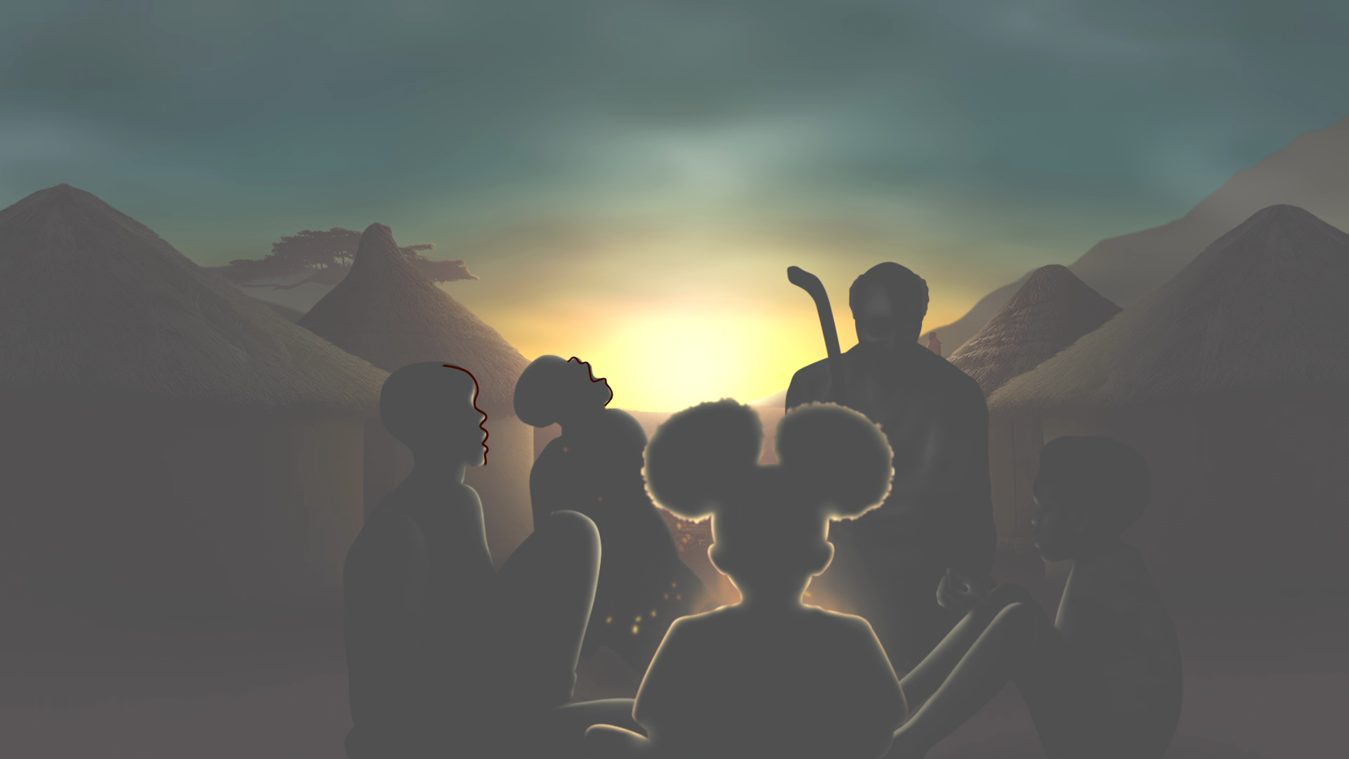 Sunset Storyboard Frame 06 — Village dwelling