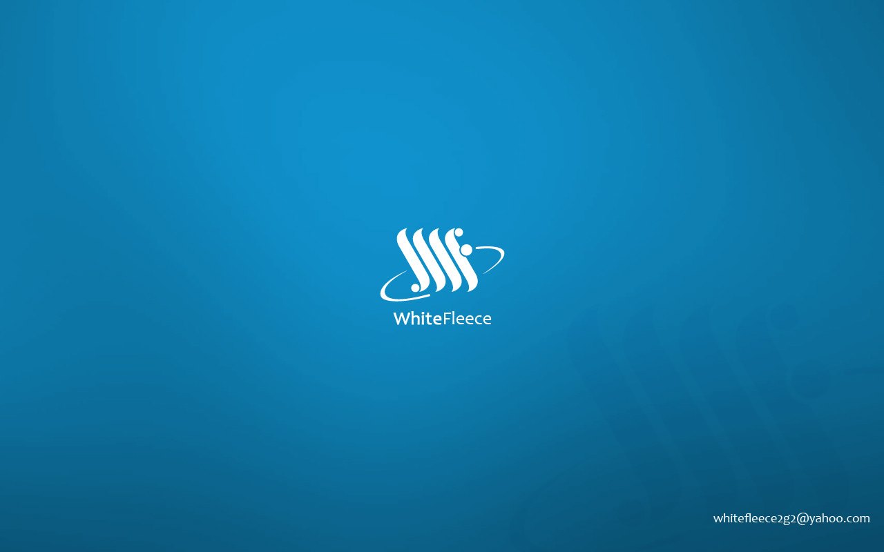 Brand wallpaper plate, a teal-to-blue gradient filling the frame with the white reversed WhiteFleece lockup centred and a small email address set at the lower right as the closing identity image.