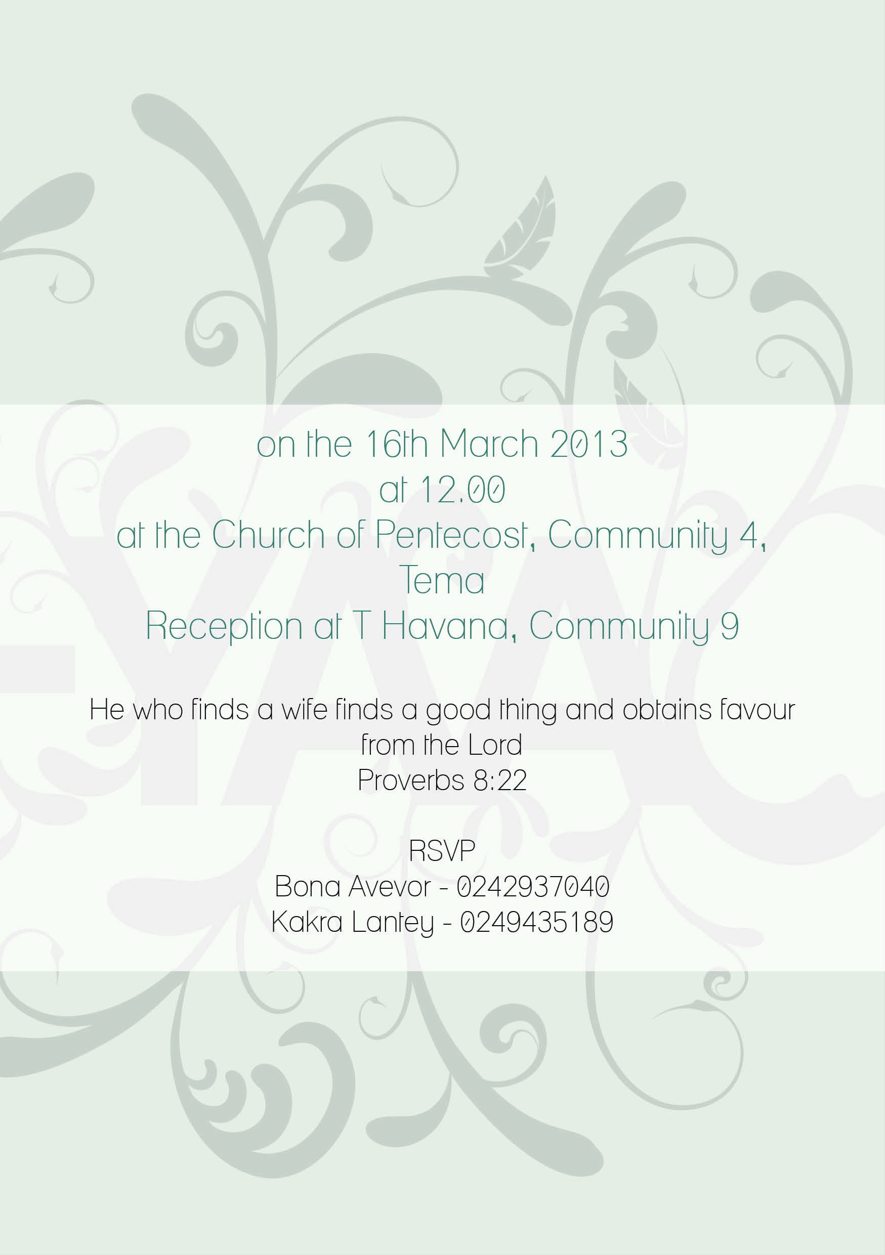 Details panel: date, church and reception venues, the proverb line and an RSVP block over a pale sage vine ground